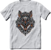 Vos - Dieren Mandala T-Shirt | Oranje | Grappig Verjaardag Zentangle Dierenkop Cadeau Shirt | Dames - Heren - Unisex | Wildlife Tshirt Kleding Kado | - Licht Grijs - Gemaleerd - XL