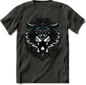 Tijger - Dieren Mandala T-Shirt | Lichtblauw | Grappig Verjaardag Zentangle Dierenkop Cadeau Shirt | Dames - Heren - Unisex | Wildlife Tshirt Kleding Kado | - Donker Grijs - 3XL