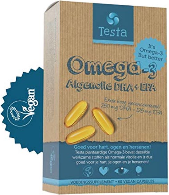 Testa Omega-3 Algenolie – Hoogste concentratie DHA & EPA – Vegan Omega 3 – 60 Capsules – Plantaardig Voedingssupplement
