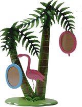 Palmboom met fotoframe - 2 x fotolijstje ovaal - decoratieve boom - flamingo - metaal - groen - circe 40 cm hoog