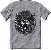 Tijger - Dieren Mandala T-Shirt | Grijs | Grappig Verjaardag Zentangle Dierenkop Cadeau Shirt | Dames - Heren - Unisex | Wildlife Tshirt Kleding Kado | - Donker Grijs - Gemaleerd -