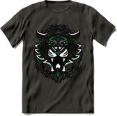 Tijger - Dieren Mandala T-Shirt | Groen | Grappig Verjaardag Zentangle Dierenkop Cadeau Shirt | Dames - Heren - Unisex | Wildlife Tshirt Kleding Kado | - Donker Grijs - XL