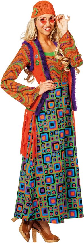 Wilbers & Wilbers - Hippie Kostuum - Hippie Met Hallucinerend Patroon - Vrouw - Multicolor - Maat 36 - Carnavalskleding - Verkleedkleding