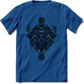 Bizon - Dieren Mandala T-Shirt | Blauw | Grappig Verjaardag Zentangle Dierenkop Cadeau Shirt | Dames - Heren - Unisex | Wildlife Tshirt Kleding Kado | - Donker Blauw - L