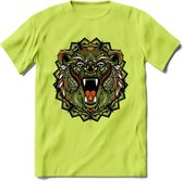 Beer - Dieren Mandala T-Shirt | Oranje | Grappig Verjaardag Zentangle Dierenkop Cadeau Shirt | Dames - Heren - Unisex | Wildlife Tshirt Kleding Kado | - Groen - S