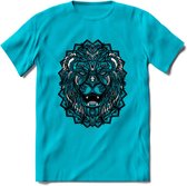 Leeuw - Dieren Mandala T-Shirt | Grijs | Grappig Verjaardag Zentangle Dierenkop Cadeau Shirt | Dames - Heren - Unisex | Wildlife Tshirt Kleding Kado | - Blauw - XL