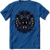 Beer - Dieren Mandala T-Shirt | Rood | Grappig Verjaardag Zentangle Dierenkop Cadeau Shirt | Dames - Heren - Unisex | Wildlife Tshirt Kleding Kado | - Donker Blauw - XL