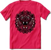 Beer - Dieren Mandala T-Shirt | Rood | Grappig Verjaardag Zentangle Dierenkop Cadeau Shirt | Dames - Heren - Unisex | Wildlife Tshirt Kleding Kado | - Roze - M