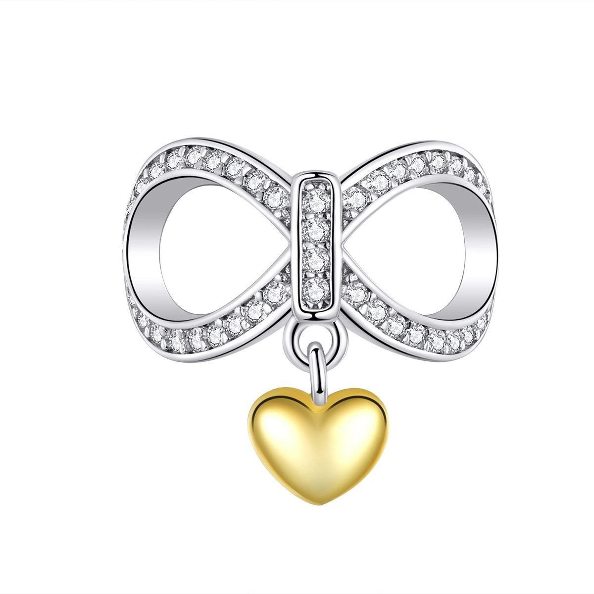 Infinity love gold hartje bedel | Oneindig bead | hart bedels beads cadeau | Zilverana | geschikt voor alle bekende merken | 925 zilver | moederdag