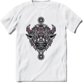 Bizon - Dieren Mandala T-Shirt | Rzoe | Grappig Verjaardag Zentangle Dierenkop Cadeau Shirt | Dames - Heren - Unisex | Wildlife Tshirt Kleding Kado | - Wit - 3XL