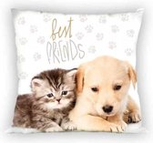 Puppy en Kitten Best Friends (2 Zijden) Sierkussens - Kussen - 40 x 40 inclusief vulling - Kussen van Polyester - KledingDroom®