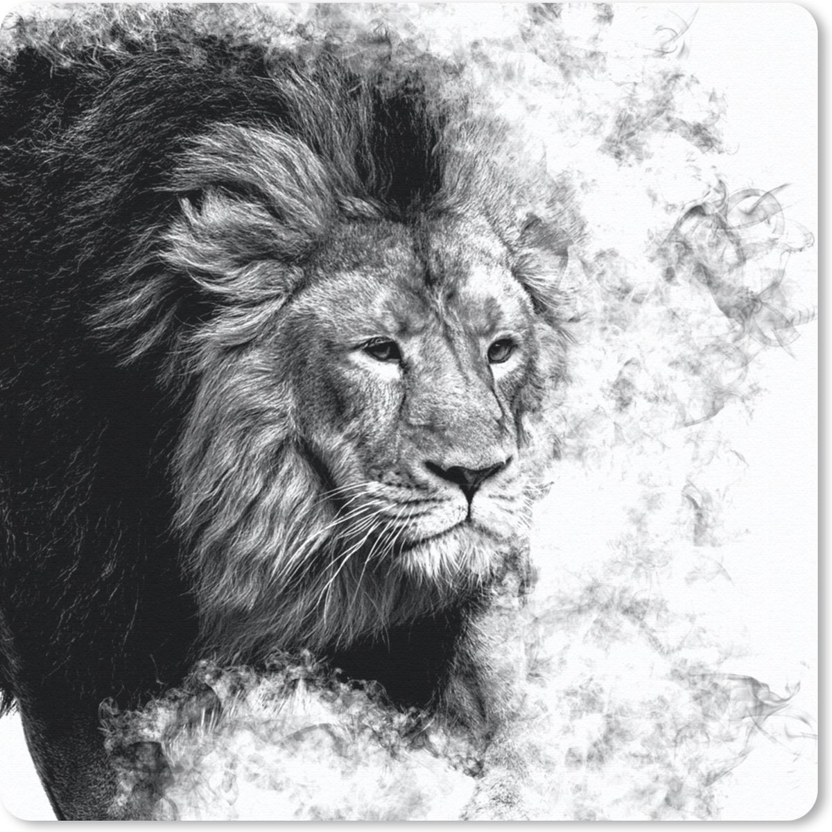 Muismat 30x30 cm - Mousepad Leeuw - Rook - Dieren - Zwart - Wit - Muismatten