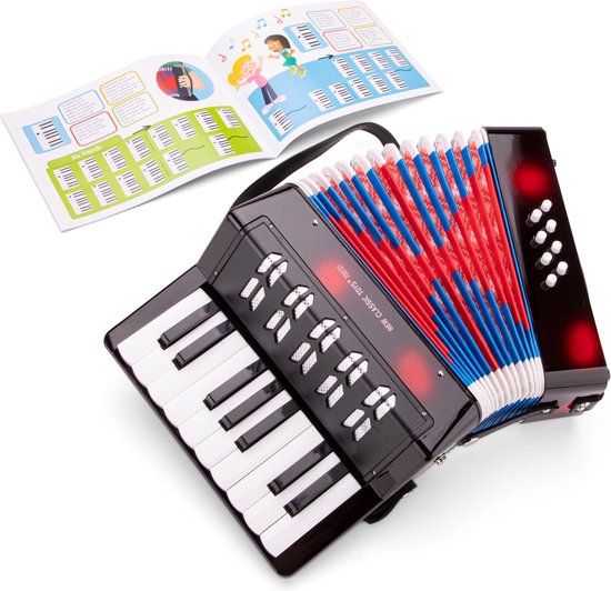 Foto: New classic toys speelgoed accordeon speelgoedinstrument zwart inclusief muziekboekje