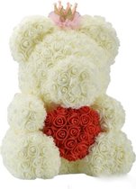 Rozen beer XL met kroontje | 40cm | liefde | valentijns cadeau | moederdag | kunstrozen | wit met rood buikje