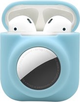 2 in 1 AirPods en Airtag Case - Beschermhoes - AirPods Cover - AirPods AirTag Hoesje - Geschikt voor Apple Airpods 1 en 2 - licht blauw