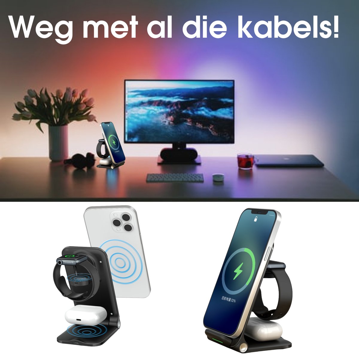 SAMMIT 3-in-1 Draadloze Oplader 15W - Geschikt voor iPhone, Android, iWatch, AirPods & Samsung Galaxy Buds - Wireless charger – foto 6