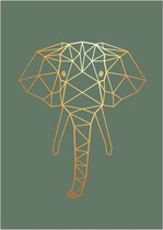 Poster - geometrische olifant - wanddecoratie - 50x70 cm - goudlook - groen