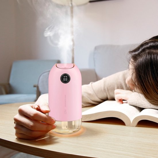 Lucy's Living SKY Luchtbevochtiger roze - ø8 x 18 cm - 500 ml - gezondheid - planten - aroma - humidifier - led - nachtrust - slapen - woonkamer - slaapkamer - kinderkamer - humidifier