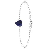 Lucardi Dames Armband met hart lapis lazuli - Staal - Armband - Cadeau - 20 cm - Zilverkleurig