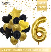Cijfer Ballon 6 Jaar Black & Gold Boeket * Hoera 6 Jaar Verjaardag Decoratie Set van 15 Ballonnen * 80 cm Verjaardag Nummer Ballon * Snoes * Verjaardag Versiering * Kinderfeestje*