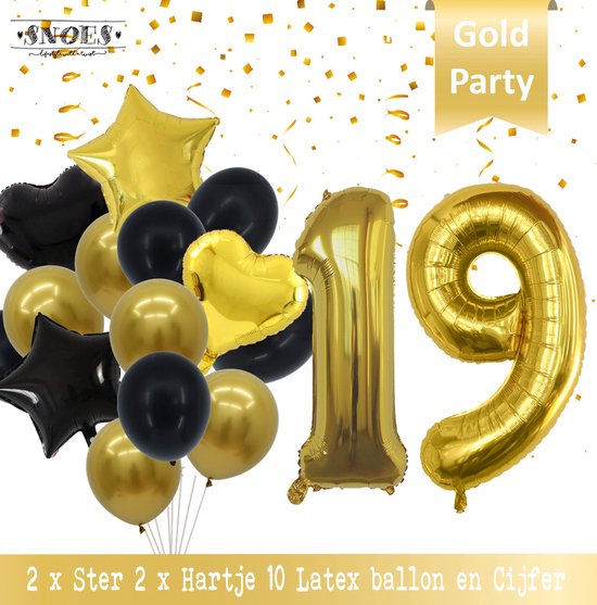 Cijfer Ballon 19 Jaar Black & Gold Boeket * Hoera 19 Jaar Verjaardag  Decoratie Set van... | bol.com