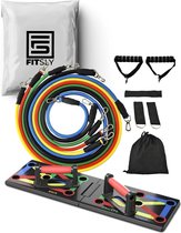 Fitsly - Push Up Bord met Resistance Band Set - Workout Board incl. E-Book - Fitness Elastiek en Oefeningen - Bars en Grips - Home Gym