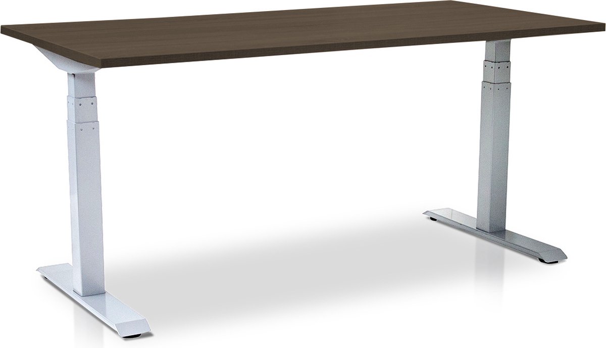 Zit-sta bureau elektrisch verstelbaar - MRC PRO-L 2.0 NEN-EN 527 | 120 x 80 cm | frame wit - blad bruin eiken | memory functie met 4 standen | 150kg draagvermogen