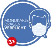 Sticker Mondkapje verplicht - Mondmasker verplicht - 14,5cm x 13cm - Blauw/Wit - Set van 3 raamstickers