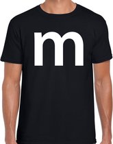 Letter M verkleed/ carnaval t-shirt zwart voor heren - M en M carnavalskleding / feest shirt kleding / kostuum S