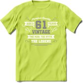 61 Jaar Legend T-Shirt | Zilver - Wit | Grappig Verjaardag en Feest Cadeau | Dames - Heren - Unisex | Kleding Kado | - Groen - 3XL