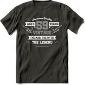 59 Jaar Legend T-Shirt | Zilver - Wit | Grappig Verjaardag en Feest Cadeau | Dames - Heren - Unisex | Kleding Kado | - Donker Grijs - M