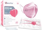 Omnitex FFP2 Roze gezichtsmasker - 20 stuks, individueel verpakt | Hoge filtratie - 5 lagen | EN149 CE-gecertificeerd | Hypoallergeen | Vloeistofbestendig | Oorlussen en aanpasbare