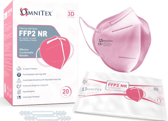 Omnitex FFP2 Roze gezichtsmasker - 20 stuks, individueel verpakt | Hoge...