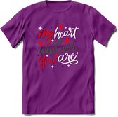 My Heart Is Wherever You Are - Valentijn T-Shirt | Grappig Valentijnsdag Cadeautje voor Hem en Haar | Dames - Heren - Unisex | Kleding Cadeau | - Paars - L