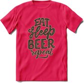 Eat Sleep Beer Repeat T-Shirt | Bier Kleding | Feest | Drank | Grappig Verjaardag Cadeau | - Roze - M