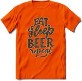 Eat Sleep Beer Repeat T-Shirt | Bier Kleding | Feest | Drank | Grappig Verjaardag Cadeau | - Oranje - XXL