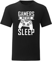 T-Shirt - Casual T-Shirt - Gamer Gear - Gamer Wear - Fun T-Shirt - Fun Tekst - Lifestyle T-Shirt - Gaming - Gamer - Gamers Never Sleep - Zwart - Maat S