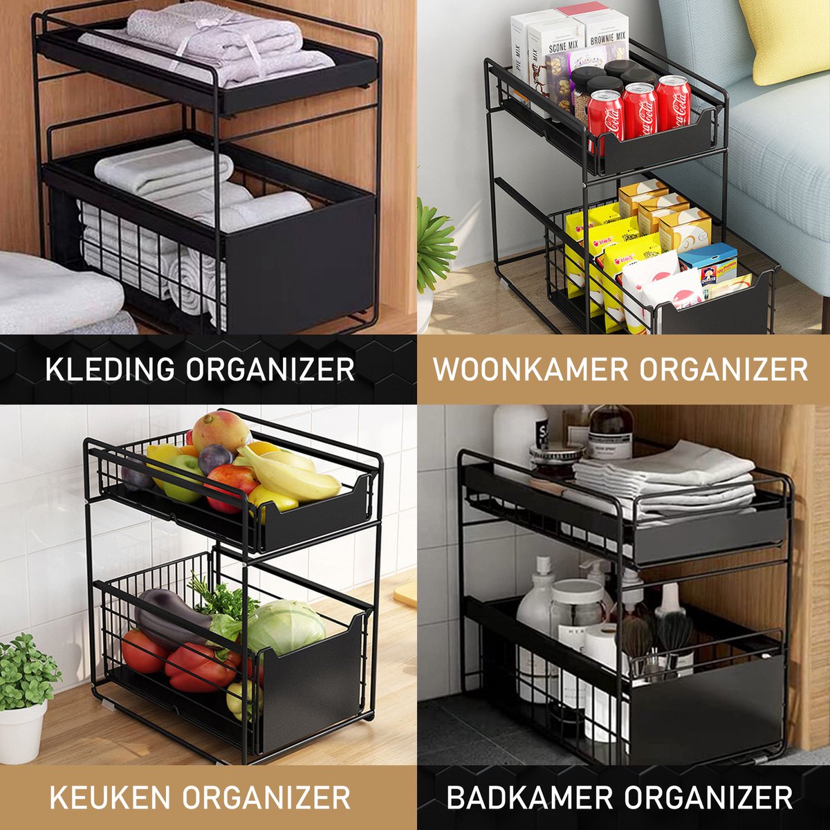 GEON Gootsteenkast organizer - Keukenkast organizer - Gootsteenrek - Badkamer organizer - Lade - Zwart — cadeau in Cadeau-ideeën - foto 2
