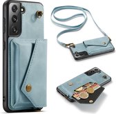 Samsung Galaxy S21 Casemania Hoesje Aqua Blue - Luxe Back Cover met Koord - Wallet Case - Pasjeshouder