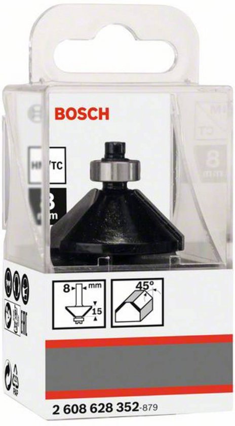 Bosch - Fase-/V-groeffrees 8 mm, B 11 mm, L 15 mm, G 56 mm, 45° - Bosch