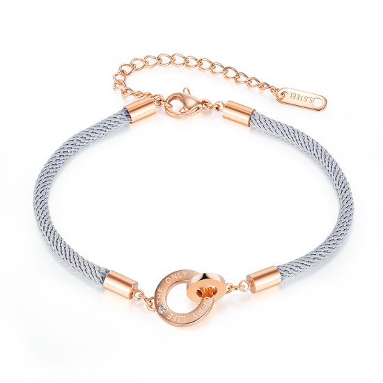 Love Of My Life Armband - Rose/Grijs | Gevlochten Touw | Stainless Steel | Fashion Favorite