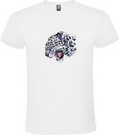 Wit t-shirt met grote print van Luipaard Wit / Zwart en Pasteltinten size XS