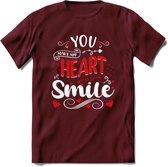 You Make My Heart Smile - Valentijn T-Shirt | Grappig Valentijnsdag Cadeautje voor Hem en Haar | Dames - Heren - Unisex | Kleding Cadeau | - Burgundy - S