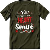 You Make My Heart Smile - Valentijn T-Shirt | Grappig Valentijnsdag Cadeautje voor Hem en Haar | Dames - Heren - Unisex | Kleding Cadeau | - Leger Groen - S