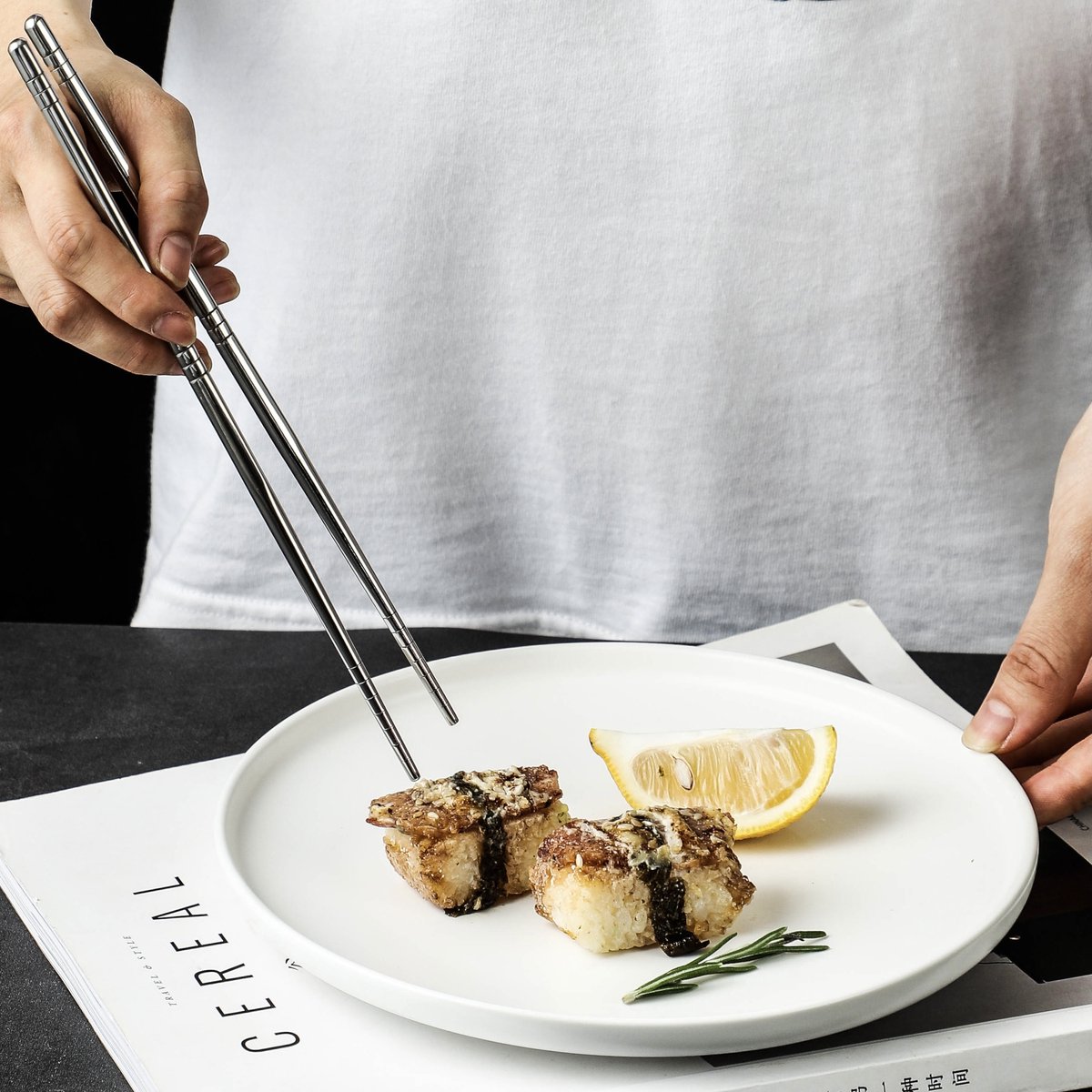 Set de 6 paires de baguettes coréennes - Baguettes métal pour sushi - Acier  inoxydable