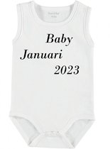Baby Rompertje met tekst 'Baby januari 2023' | mouwloos l | wit zwart | maat 50/56 | cadeau | Kraamcadeau | Kraamkado