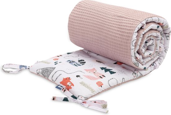 Sensillo Baby Bedbumper - Bedomrander - Anti stootrand Ledikant - Bed Zijbeschermers - 180x30cm - Wafel Roze Vosjes