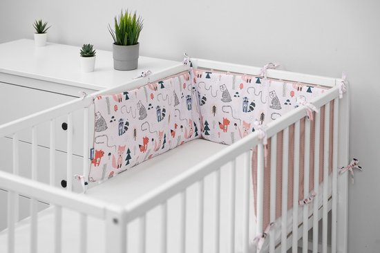 Sensillo Baby Bedbumper - Bedomrander - Anti stootrand Ledikant - Bed Zijbeschermers - 180x30cm - Wafel Roze Vosjes