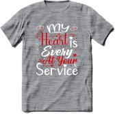 My Heart Is Every At Your Service - Valentijn T-Shirt | Grappig Valentijnsdag Cadeautje voor Hem en Haar | Dames - Heren - Unisex | Kleding Cadeau | - Donker Grijs - Gemaleerd - 3X