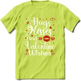 Hugs Kisses and Valentine Wishes - Valentijn T-Shirt | Grappig Valentijnsdag Cadeautje voor Hem en Haar | Dames - Heren - Unisex | Kleding Cadeau | - Groen - M